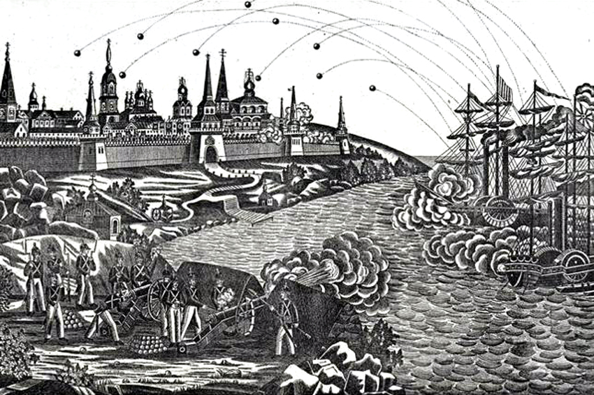 Bombardment Solovetsky Monastery (White Sea) woodcut